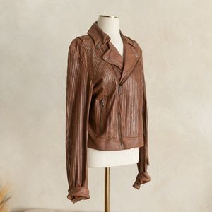 Women’s jakett New York Brown Leather Perforated Moto Jacket sz M‎